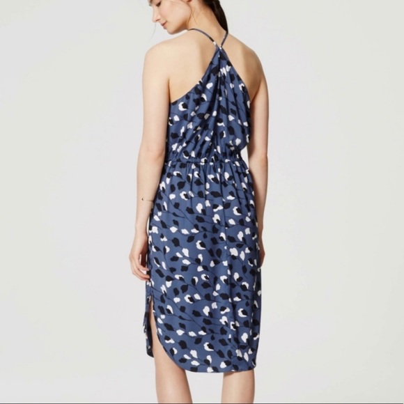 LOFT Ann Taylor Blue Vine Halter Midi Dress - Picture 2 of 8